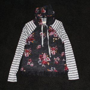 Black/Floral Rewind Hooded Long Sleeve Shirt Sz. L